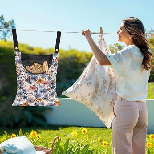 Blue Flowers Clothespin Organizer Bag Hanging Laundry Bag Portable Clothespin - Image 2