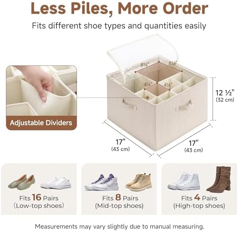 StorageWorks 2-Pack 32-Pair Shoe Organizer Bins, Khaki and Beige Stripes - Image 3