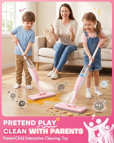 Pink Mini Spray Mop for Toddler-Girls Montessori Cleaning Toy that Real Spray - Image 4