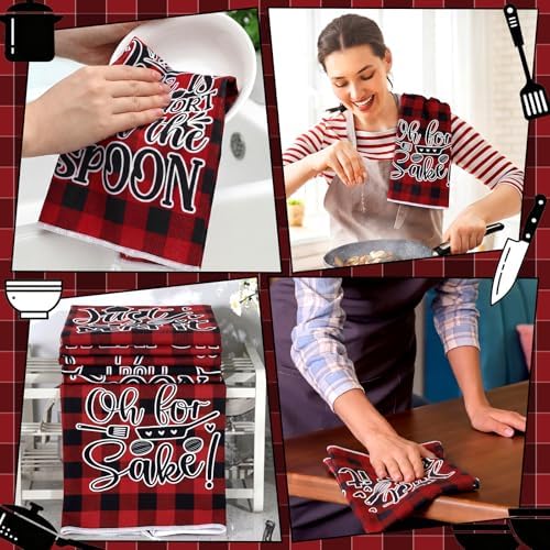 Bencailor 6 Pcs Red Black Plaid Kitchen Towels Decorative Sets Dish Towels - Image 6