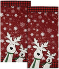 Winter Cute Deer Hand Towels Set of 2 Merry Christmas Red Black Red Buffalo by Granbey