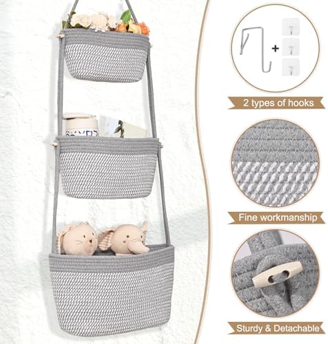 Hanging Basket, 3-Tier Woven Wall Basket - Image 6