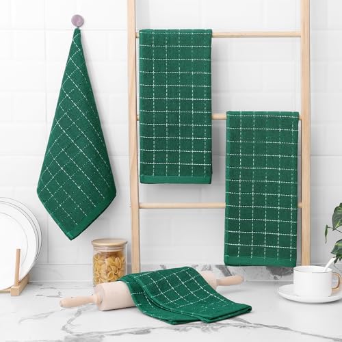 Homaxy 100% Cotton Terry Kitchen Towels, 7 Pack, Dark Green - Image 6