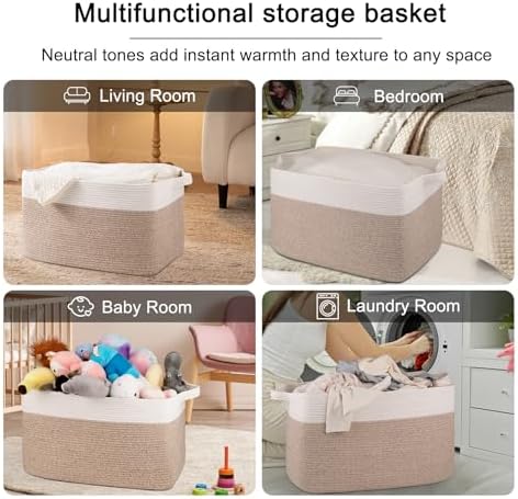 OIAHOMY Extra Large Blanket Basket, 95L Cotton Rope Woven Laundry Basket - Image 6