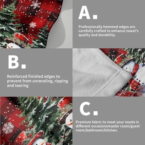 Xmas Snowman Small Bathroom Towels Set Merry Christma Black Red Buffalo Plaid - Image 5
