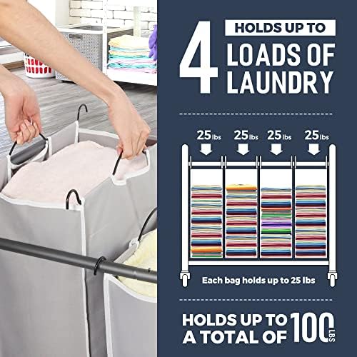 STO STO Laundry Sorter 4 Section, 4 Bag Clothes Hamper, Rolling Laundry Cart - Image 4