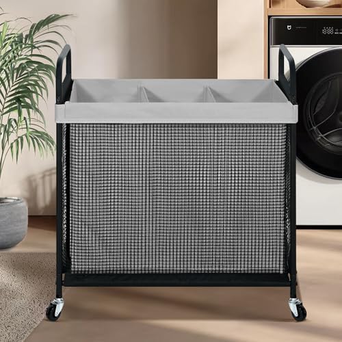 STO STO Laundry Hamper 3 Section, 120L Rolling Laundry Sorter Cart - Image 2