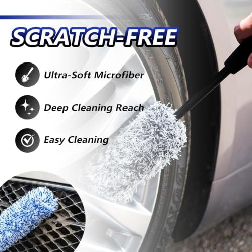 OJJ 2026 New 2pcs Long Handle Microfiber Wheel Brush Car Duster Exterior - Image 3
