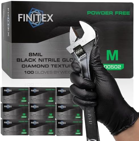 FINITEX Disposable Nitrile Diamond Texture Black 8mil Mechanic Gloves by FINITEX