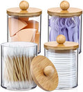4 Pack Qtip Holder Dispenser - 10 oz Clear Plastic Apothecary Jar Containers by VITEVER
