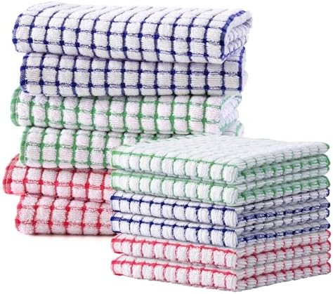 Kitinjoy Cotton 12 Pack Kitchen Towels and Dishcloths Sets, Mixed Color by Kitinjoy
