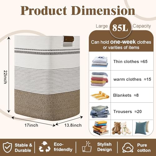 Laundry Hamper, 85L Tall Laundry Basket - Image 3