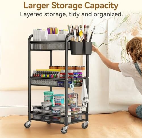 YASONIC 3 Tier Metal Rolling Cart - Image 4