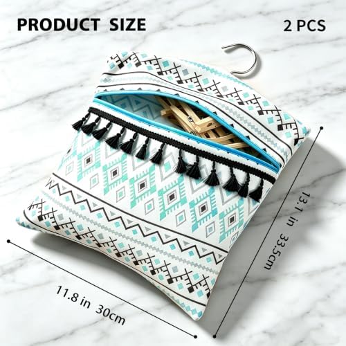 2 Pack Clothespins Bag Clothes Pins Bag Holder 13.1X11.8IN Boho Clothespin Bags - Image 2