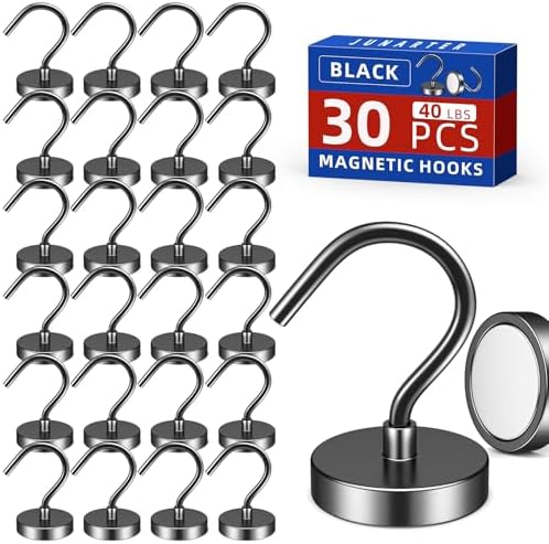 30 Pack Magnetic Hooks Large Opening, 40LBS Neodymium Magnet Hooks by Junarter
