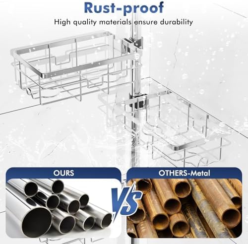 Shower Caddy Corner Tension Pole, Stainless Steel Shelves Bathroom Organizer - Image 3