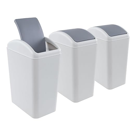 3 Packs 4.5 Gallon Plastic Trash Can with Swing Top Lid, Waste Bin for Kitchen, Bedroom, Bathroom, Grey