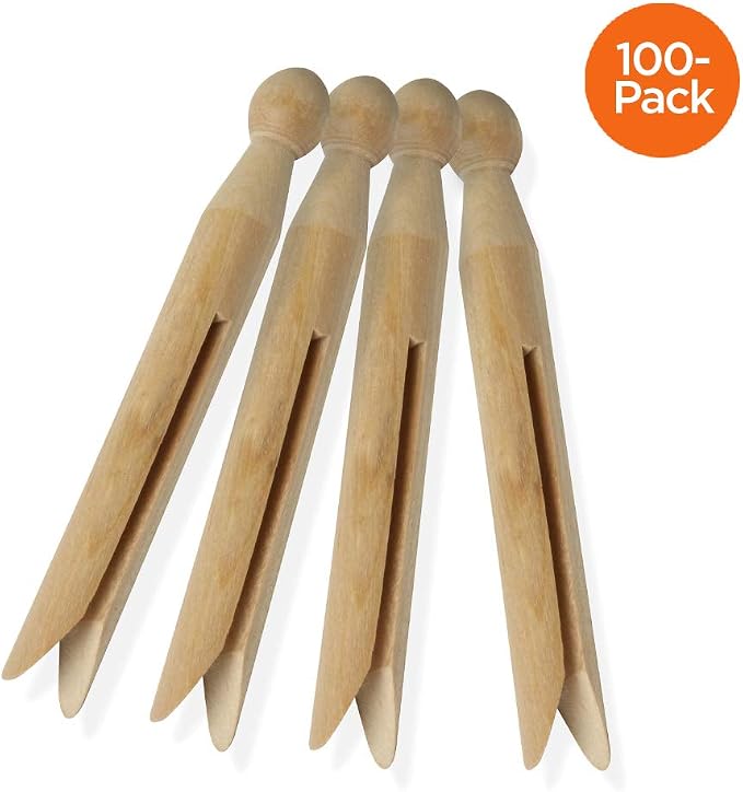 Honey-Can-Do 100 Pack Round Birch Wood Clothespins, Durable Wood Clips - Image 6
