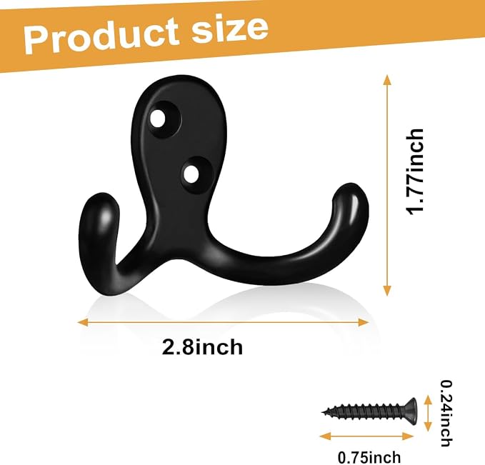 15 Pack Coat Hooks Wall Hooks for Hanging, Heavy Duty Double Prong Metal Hook - Image 7