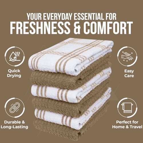 DAN RIVER Tan Kitchen Towels, 12 Pack, 16x26 Inches Absorbent Dish Towels - Image 6