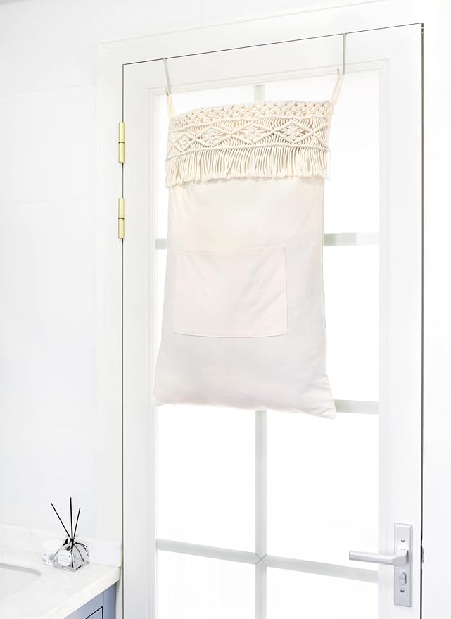 Mkono Macrame Over The Door Laundry Hamper, Hanging Laundry Bag - Image 2
