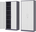 Metal Storage Cabinet-72” Tall Steel File Cabinets with Lockable Doors and 5 Adjustable Shelves-Gray&White Steel Storage Cabinet for Home, School, Office, Garage