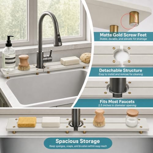 2PCS Stone Faucet Mat for Kitchen Sink, Water Absorbing Sink Tray Organizer for - Image 5