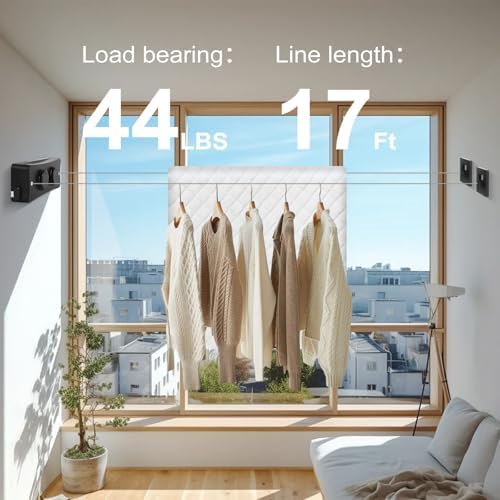 17Ft Retractable Clothesline Indoor/Outdoor, Comes - Image 2