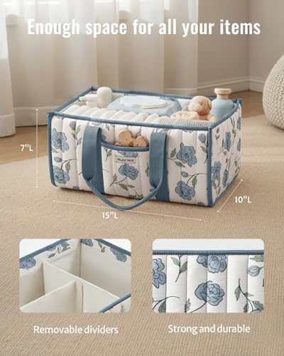 Blissful Diary Floral Diaper Caddy Organizer, Peony Blue - Image 3