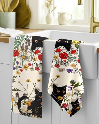 Miss Adola 150GSM Flour Sack Kitchen Towels Set of 2, Cat in Grass - Image 2