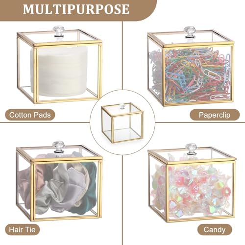 Hipiwe Glass Q-tip Holder Gold Cotton Swab Organizer Bathroom Dispenser - Image 7