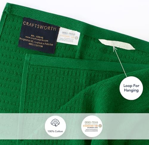 CRAFTSWORTH Cotton Kitchen Towels15 x 26" Solid Green Kitchen Hand Towels - Image 4