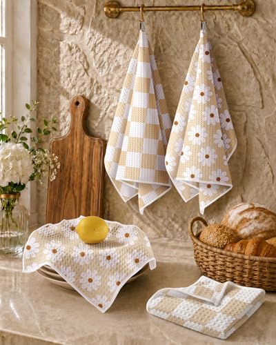Miss Adola Reversible Microfiber Kitchen Towels Set of 2, Plaid & Daisy - Image 5