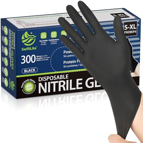 SWIFTLITE Black Nitrile Gloves Disposable Latex Free, Food Safe by SWIFTLITE