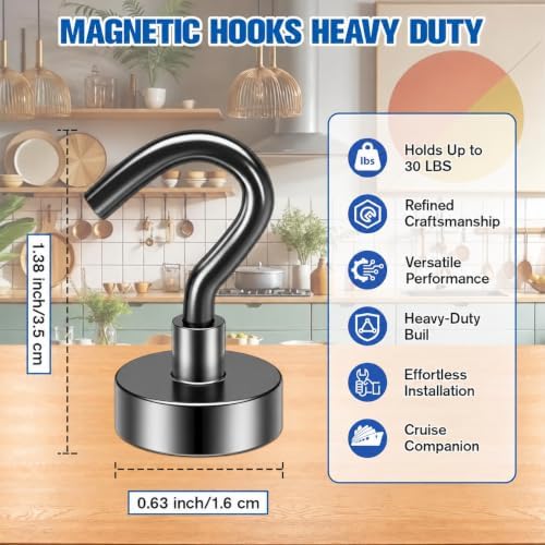 Grtard 20 Pack Black Magnetic Hooks Heavy Duty, 30LBS Strong Magnet Hooks - Image 4