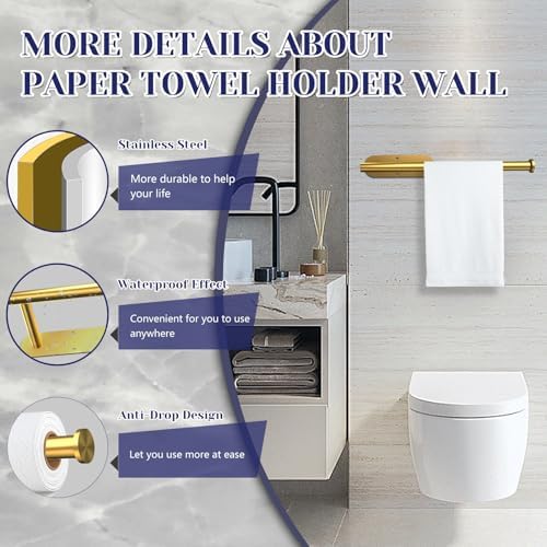Gold Paper Towel Holder, Self Adhesive Paper Towel Holder Under Cabinet - Image 3