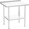 All-Stainless Steel Prep Table, 30 X 36 Inch, with Rounded-Corner Backsplash and Adjustable Undershelf, Heavy-Duty for BBQ,Restaurants,Hotels,Workshops,Kitchens,Gardens, and Garages