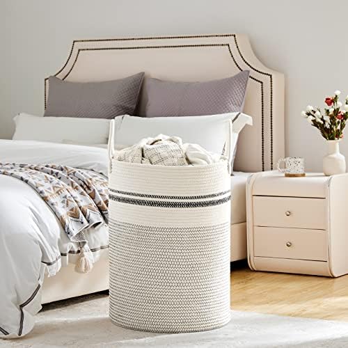 VIPOSCO 100L Extra Large Woven Laundry Basket Hamper, Stripe White - Image 4