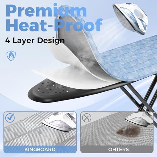 KINGBOARD Ironing Board with Silicon Iron Mat, Heavy Duty Leg 13x43 Blue - Image 4