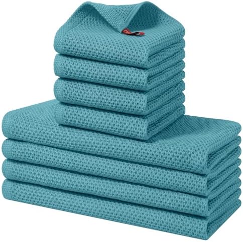Homaxy 8 Pack 100% Cotton Kitchen Towels and Dishcloths Set, Lake Blue by Homaxy