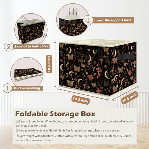 Enchanted Forest Boho Witchy Storage Box Bins, Mystical Moon Butterfly Mushroom - Image 3