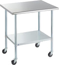 ROCKPOINT Stainless Steel Table for Prep & Work with Caster Wheels 30x36 Inches, NSF Commercial Heavy Duty Table with Undershelf and Legs for Restaurant, Home and Hotel