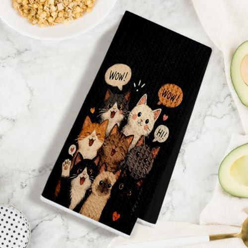 Jztco 2 Pcs Cute Cat Kitchen Towels, Cats Gift Reusable Hand Towels - Image 3