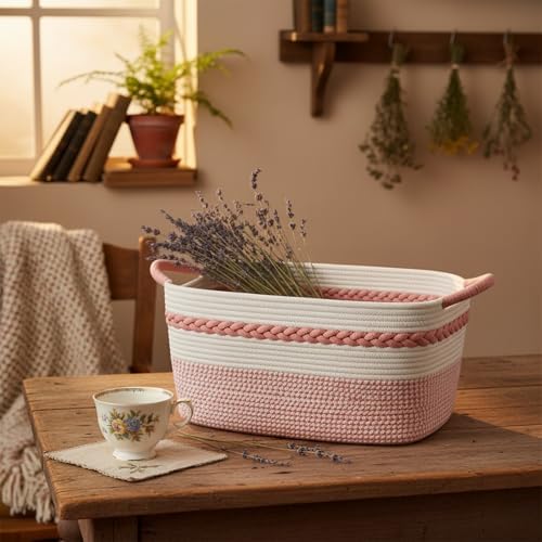 Decorative laundry basket with handles woven from natural cotton rope storage - Image 7