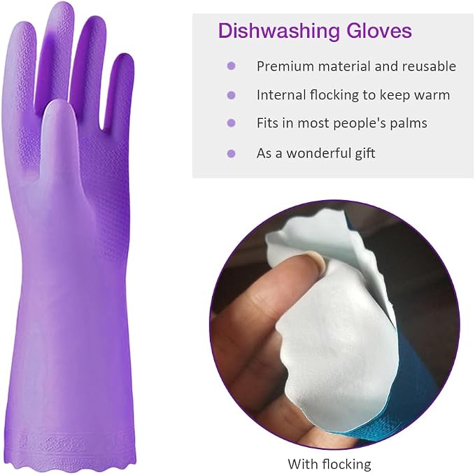 Alimat PluS Kitchen Gloves Latex Free, Cotton Flock Liner, 4 Pairs | Reusable - Image 3