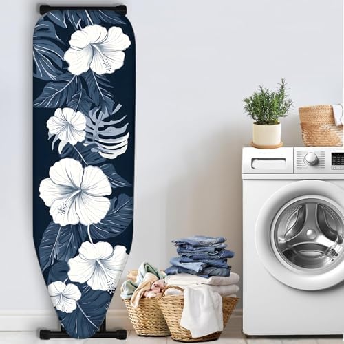 Nuxovilar White Hibiscus Blue Leaf Ironing Board Cover 15x54 Polyester - Image 3