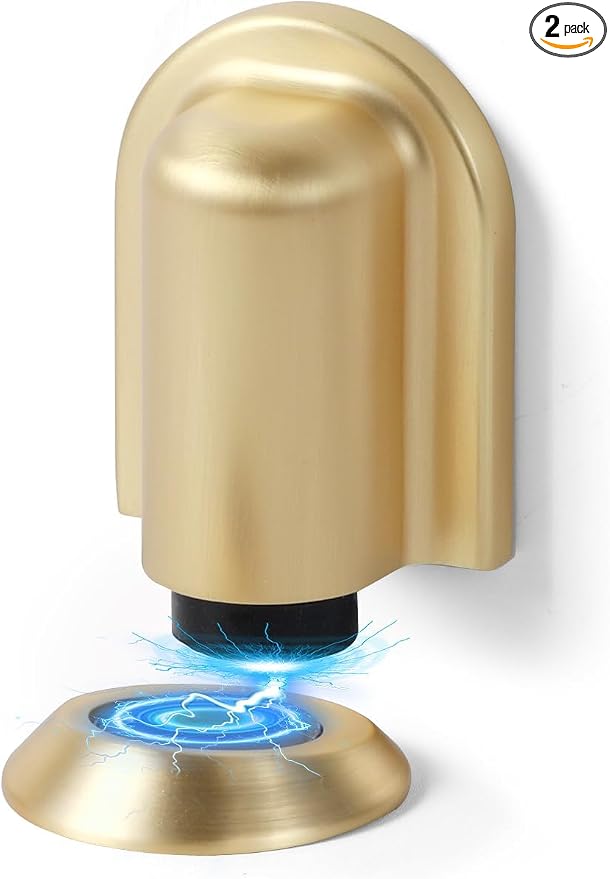 2 Pack Gold Door Stopper Magnetic Door Cathc Brushed Gold Floor Mounted Door by SORWDUERM