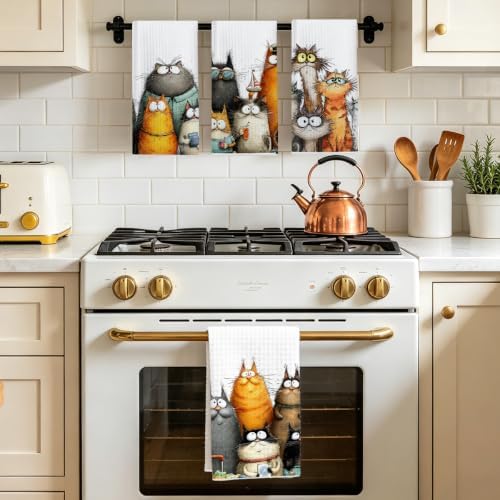 4 Pcs Cute Cat Kitchen Towels, Funny Cats Gifts Absorbent Hand Towels-04 - Image 5