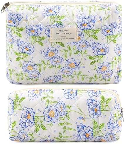 Quilted Cotton Cosmetic Bag 2Pcs Coquette Makeup Bag Travel Makeup Bag by Lestp