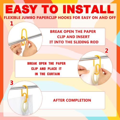 CroBlissful Bohemian Color 12 Pcs Jumbo Paper Clips Shower Curtain Hooks Rings - Image 2